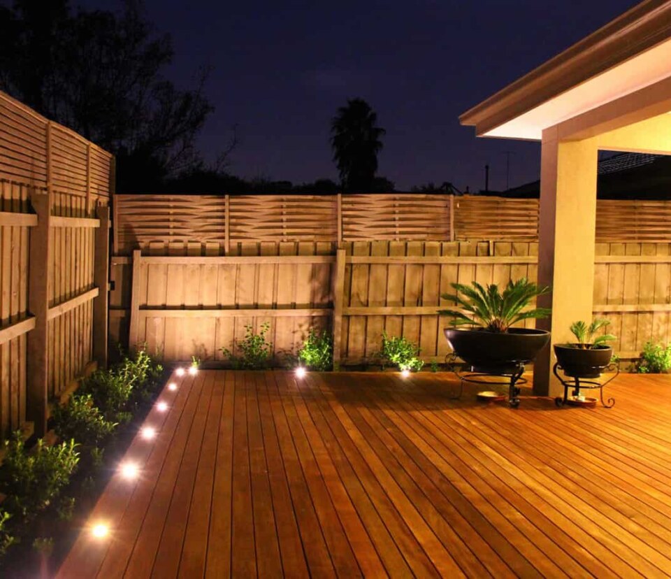 Backyard merbau decking in Ashburton landscape design