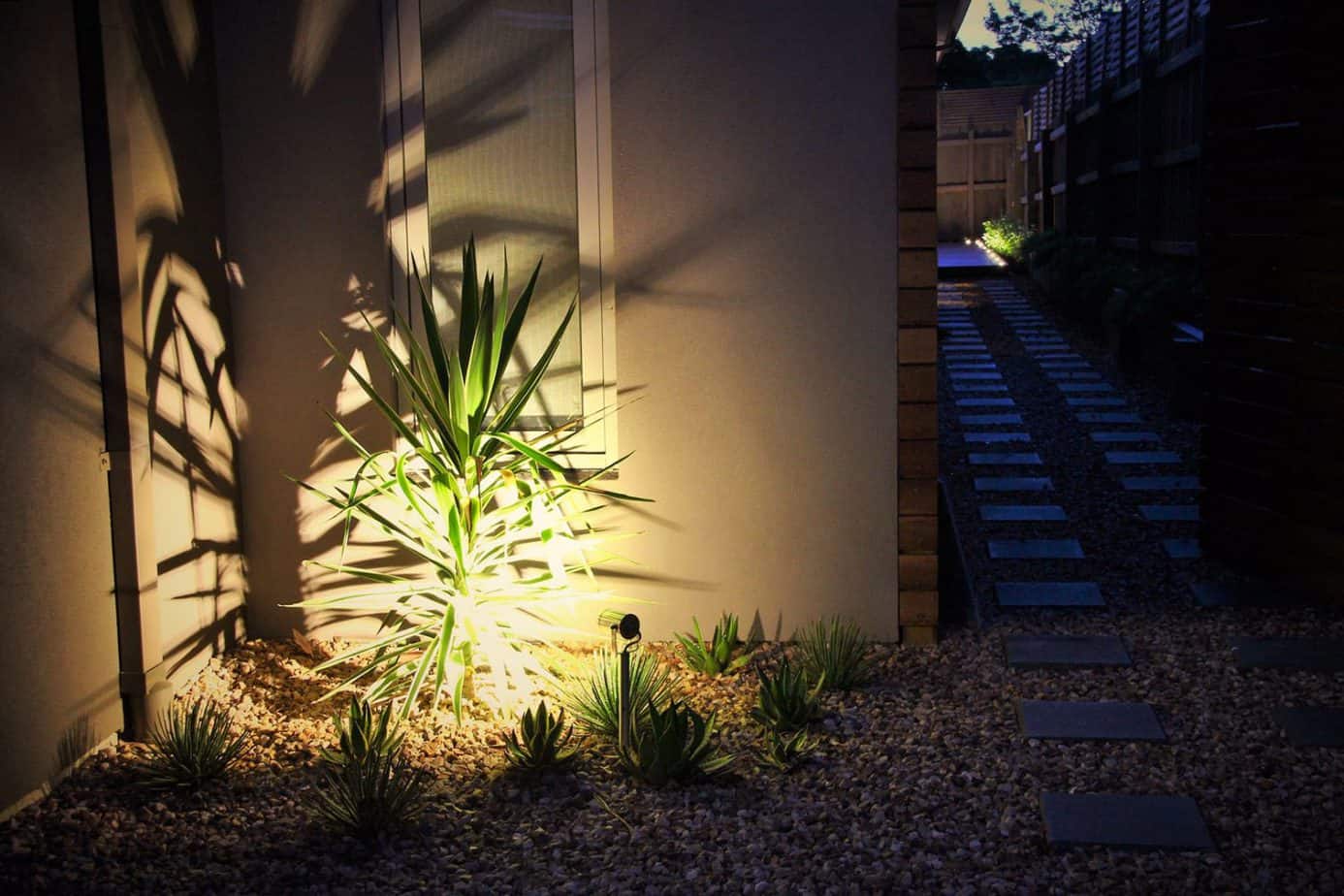 Garden lighting on front garden plants in Ashburton landscape design