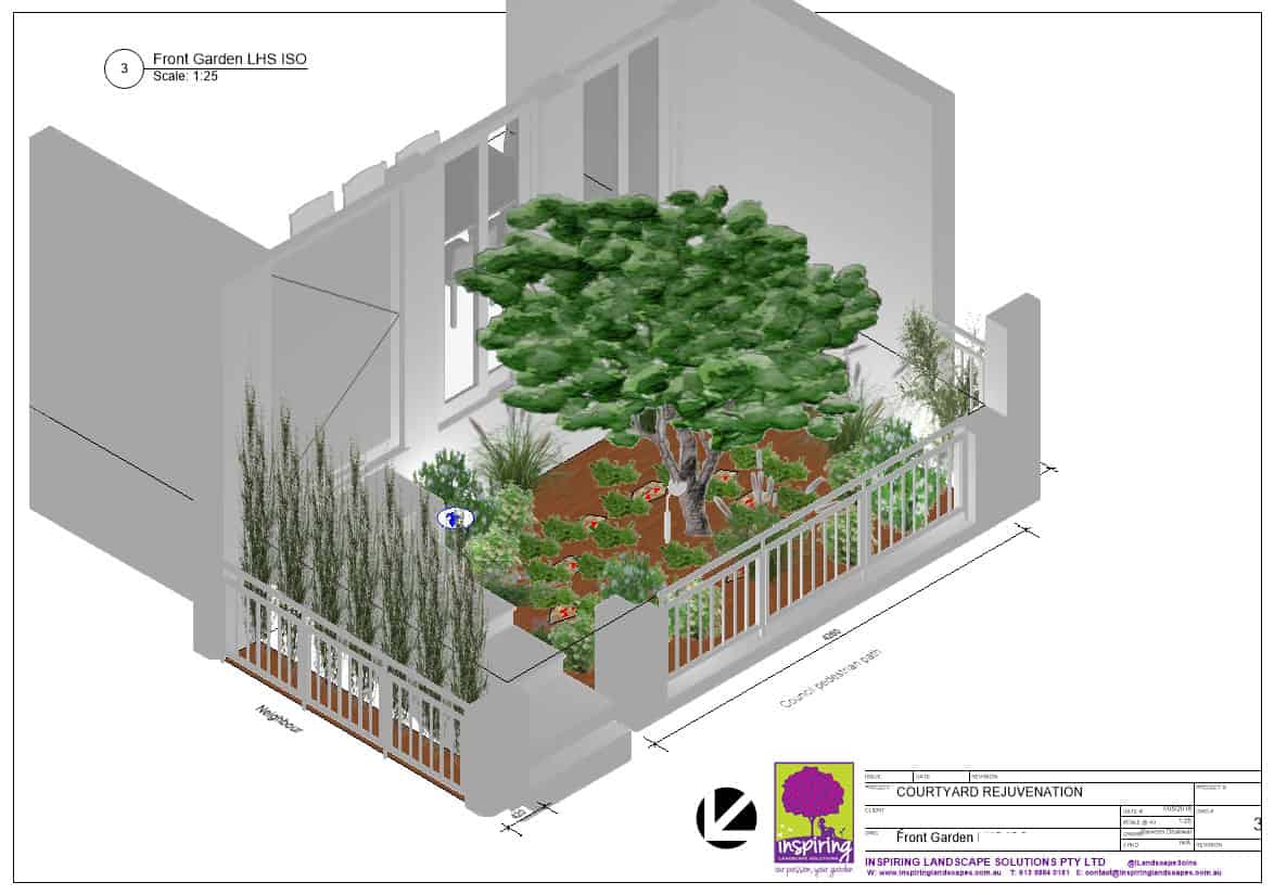 Hawthorn East 3D Landscape Plan Elevation for Front Garden Design