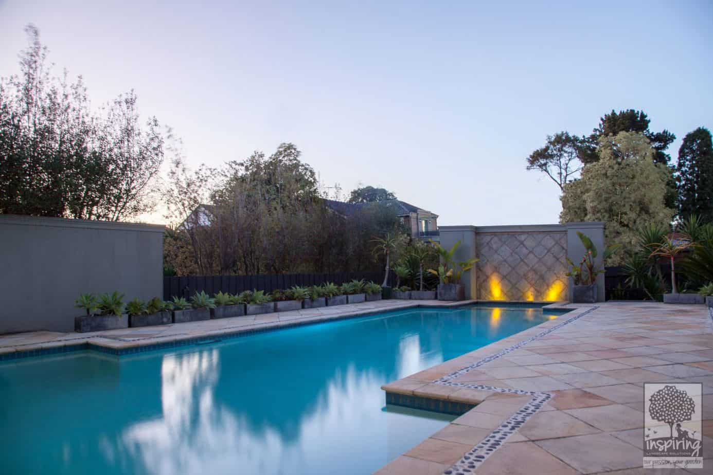 View of the swimming pool, from the dining room in Caulfield garden design makeover