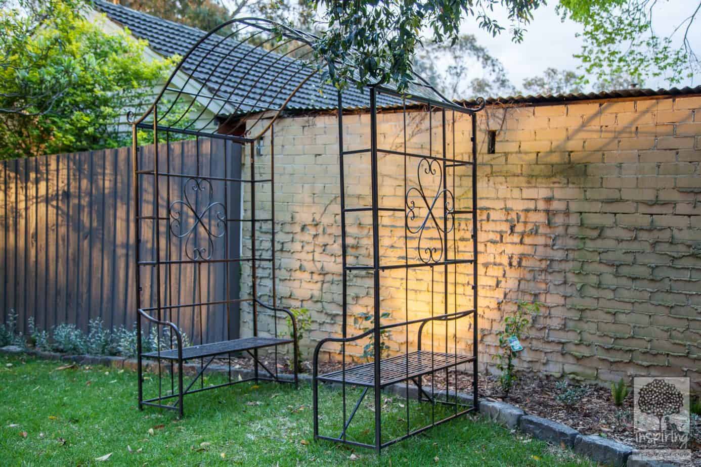 Beautiful arbour with seating used in Blackburn garden design in Melbourne