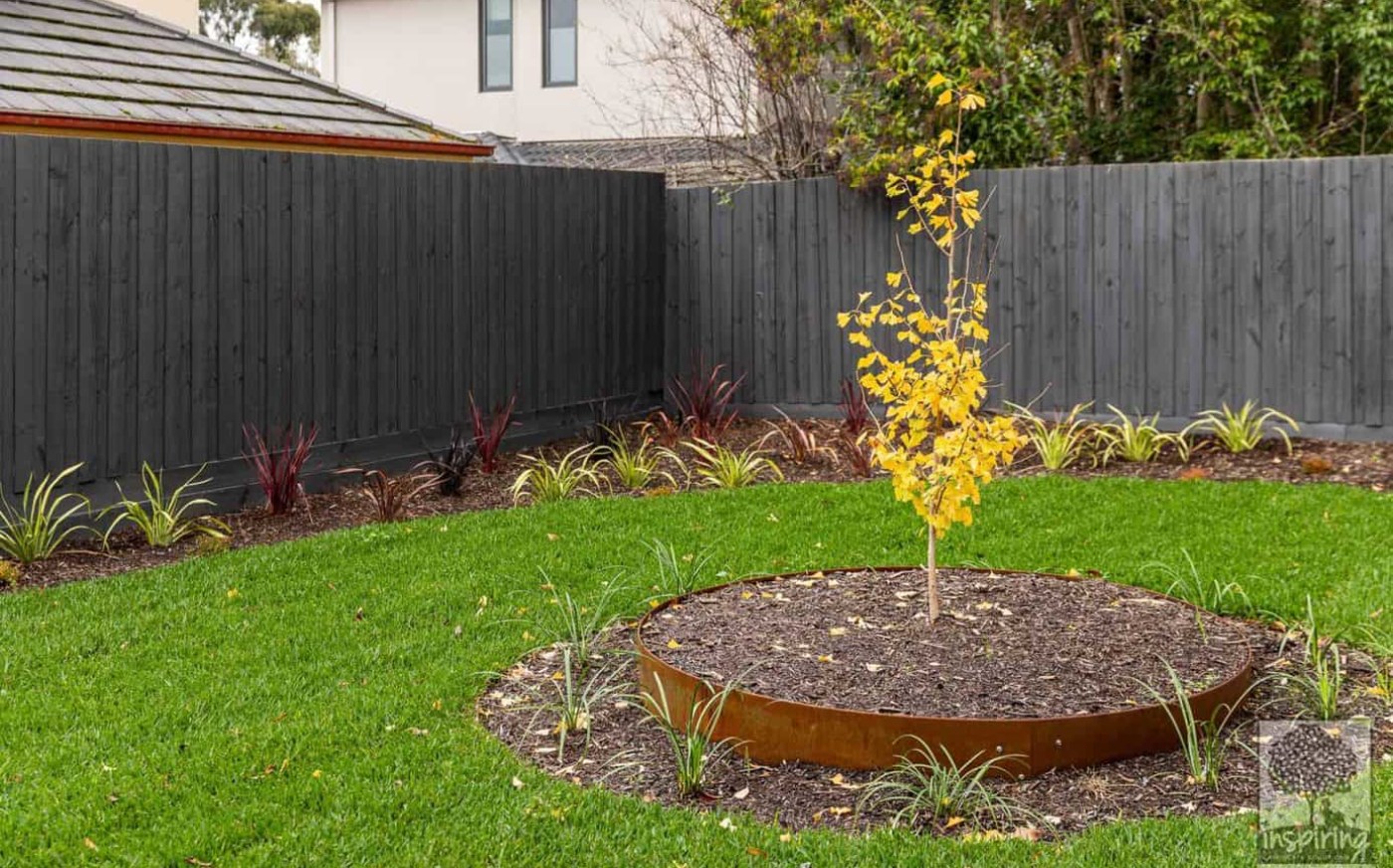 Backyard grassed area in Burwood landscape design by Inspiring Landscape Solutions