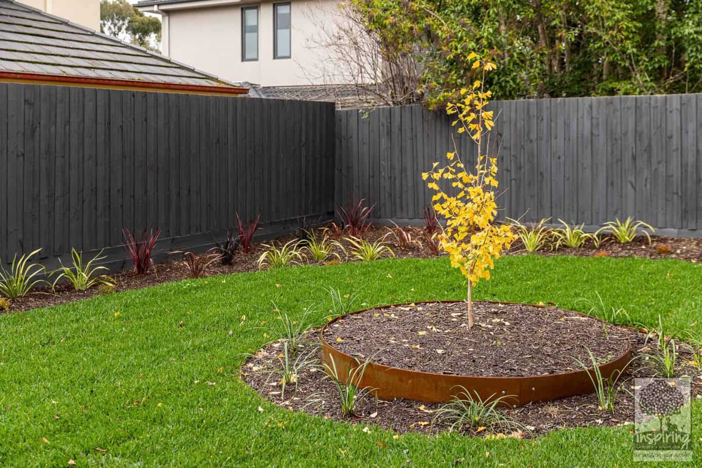 Backyard grassed area in Burwood landscape design by Inspiring Landscape Solutions