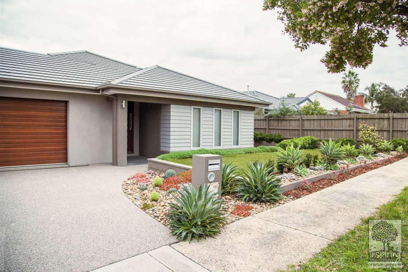 Side view of Ashburton landscape design with different types of succulents