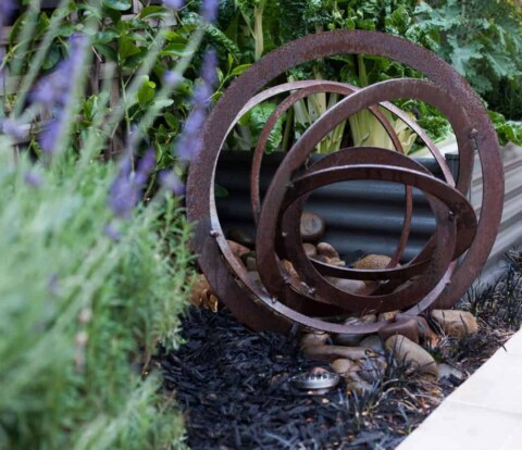 Closeup of garden sculpture used in Bundoora garden design