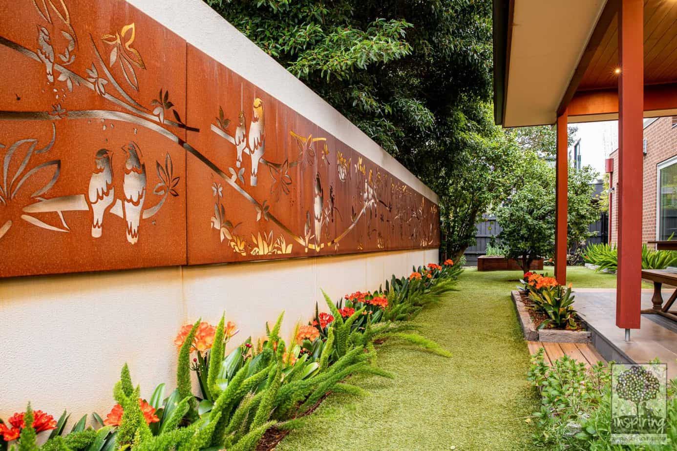 Corten wall lightbox used in Glen Waverley garden design