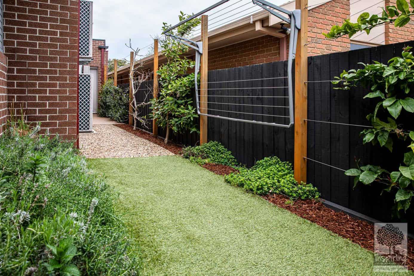 View of side area at the back of the property in Glen Waverley landscape design by Parveen Dhaliwal