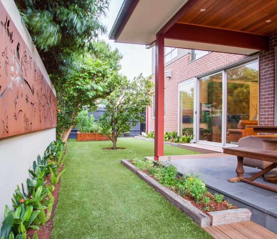Beautiful corten wall lightbox used in Glen Waverley garden design by Parveen Dhaliwal