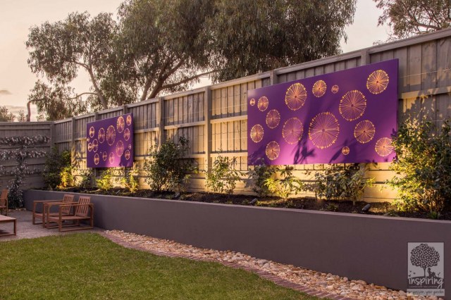 Purple corten wall lightbox used in Wantirna garden design