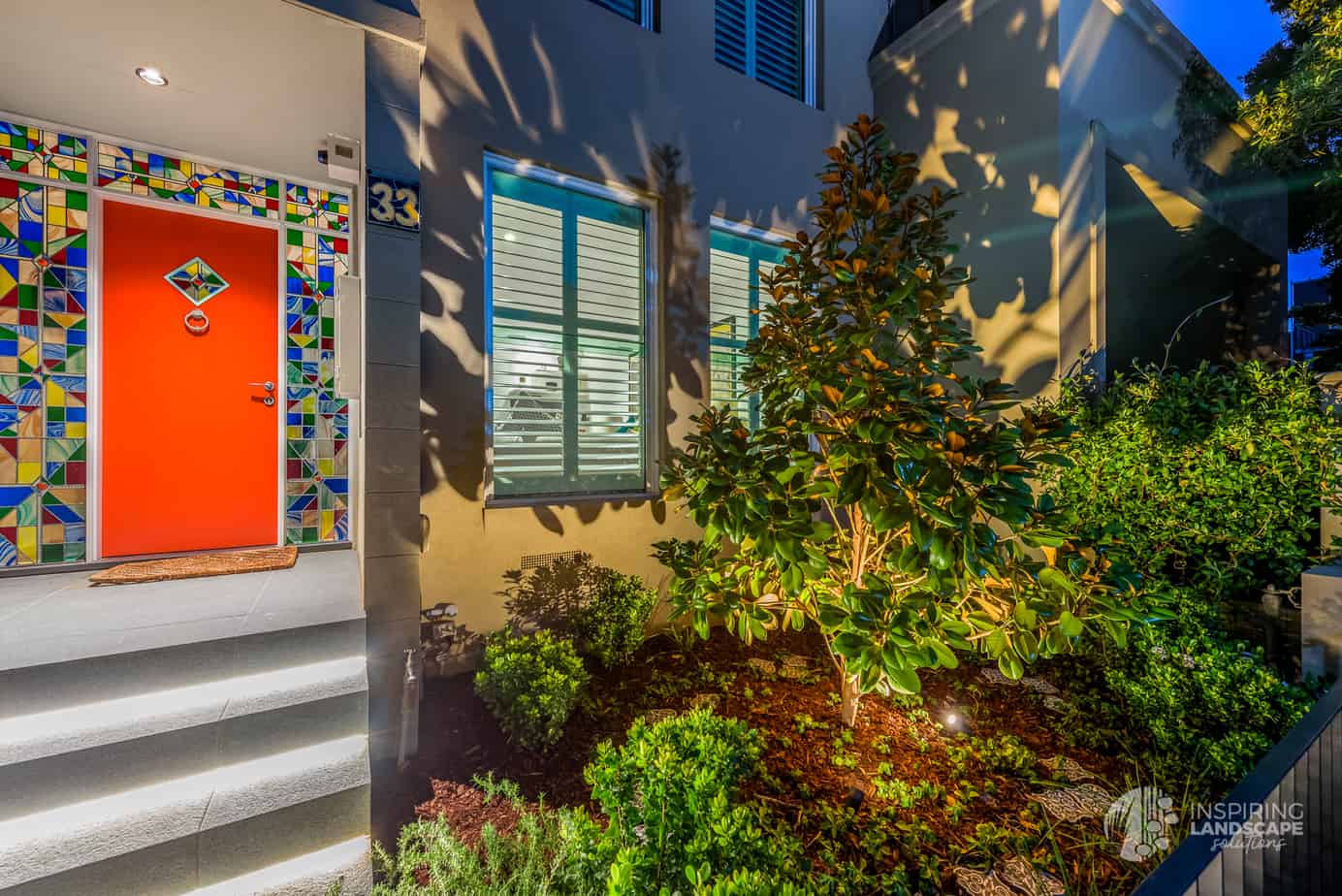 Dramatic lighting effect in Hawthorn East front garden design