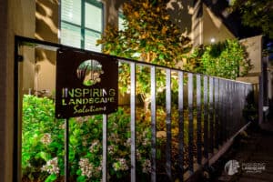 Custom metal signage in Hawthorn garden design by Inspiring Landscape Solutions