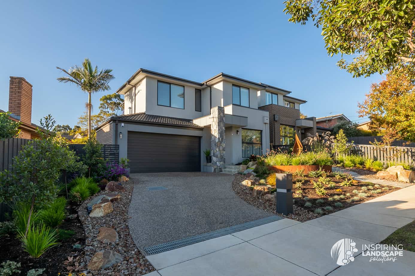 Overall view of Mount Waverley garden design with curved stones