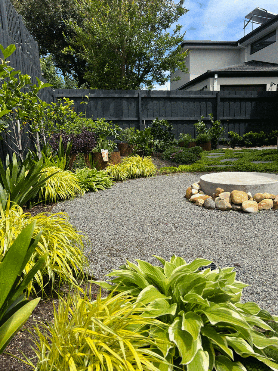 Fire pit area in Murrumbeena landscape design