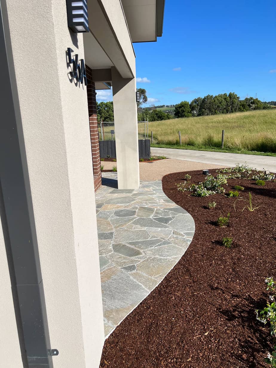 Quartzite crazy paving detail in Narre Warren North front garden