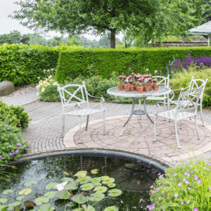 Relaxing garden setting. Have your morning coffee while looking over the pond.