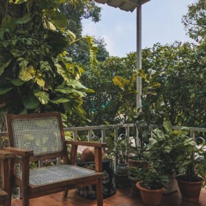 Balcony kept private by its greenery