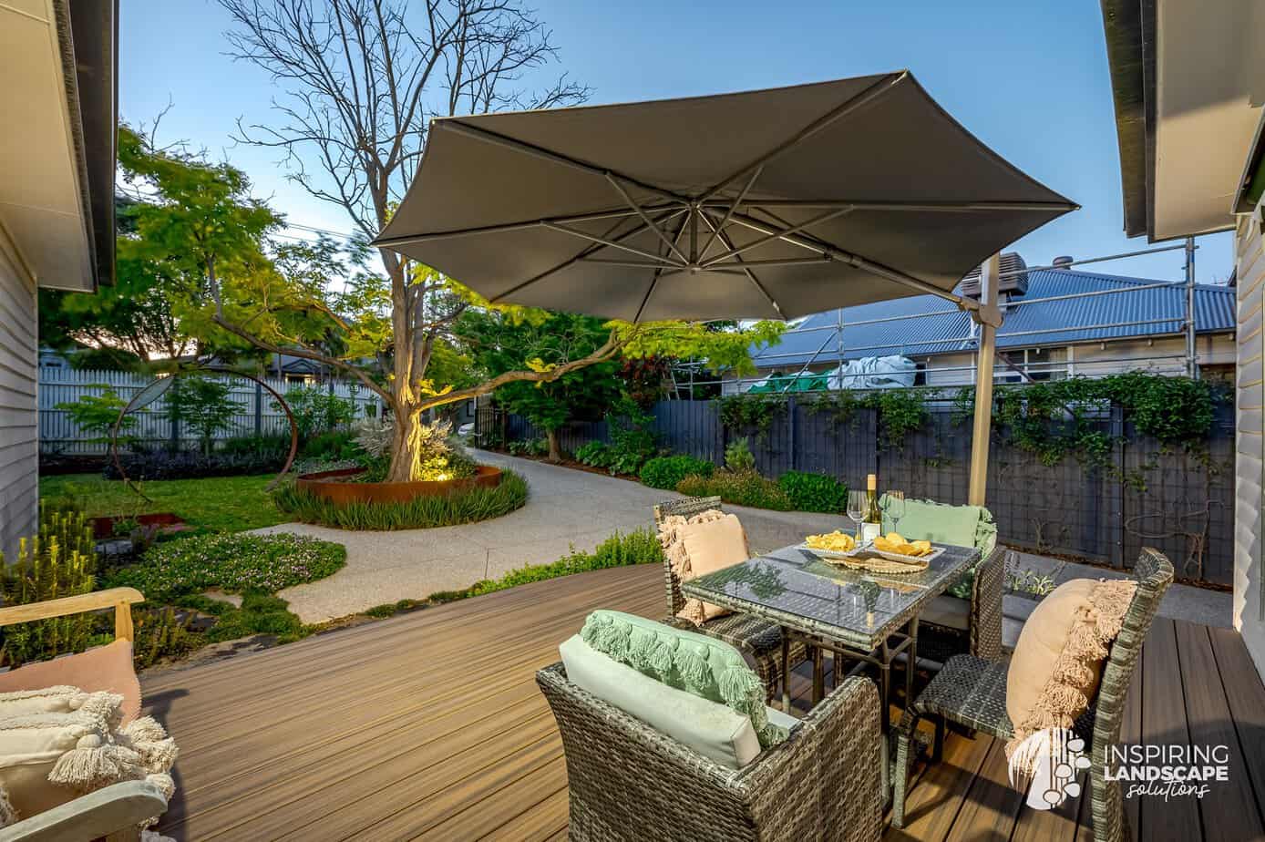 View of the entertaining area and front garden in the Nunawading garden design
