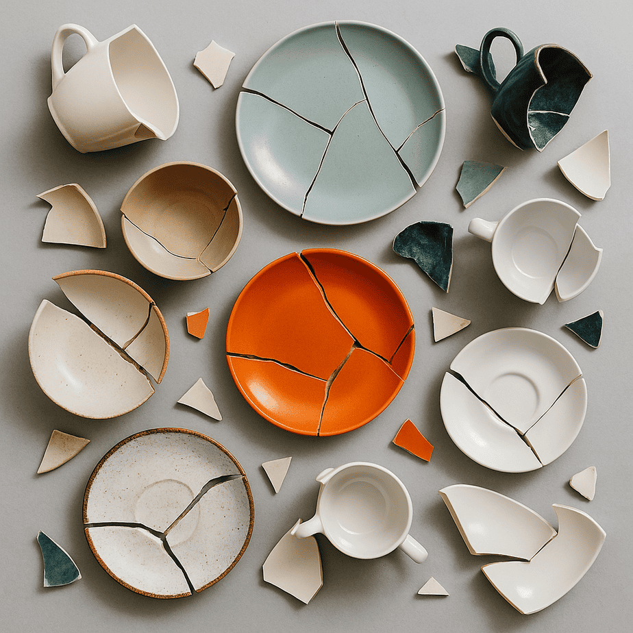 Broken crockery Your favourite broken cup or plate can be turned into art