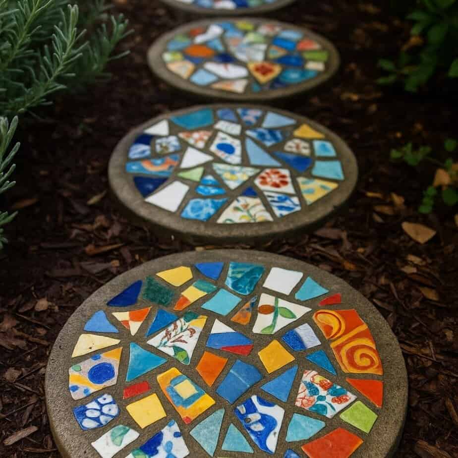 Stepping stones Stepping stones made by mismatched tiles